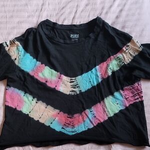 PINK Victoria's Secret Black Crop Top with Colorful Tie-Dye